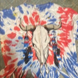 Tie-Dye Skull Graphic Fringe Top